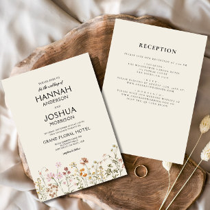 Boho Wildflower Beige All in One Colourful Wedding Invitation