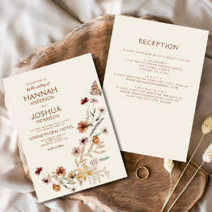 Boho Wildflower Beige All in One Garden Wedding Invitation