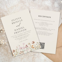 Boho Wildflower Beige All in One QR Code Wedding