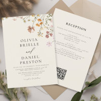Boho Wildflower Beige All in One QR Code Wedding
