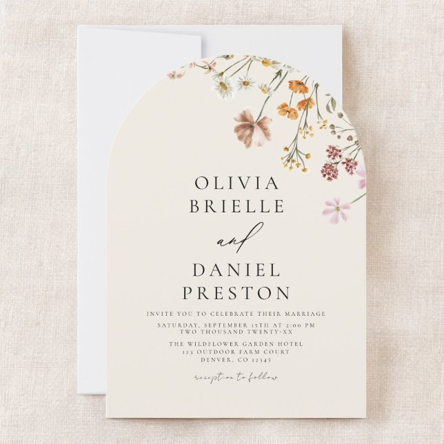 Boho Wildflower Beige All in One QR Code Wedding Invitation (Creator Uploaded)