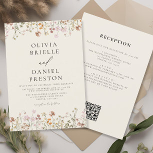 Boho Wildflower Beige Garden Wedding Invitation