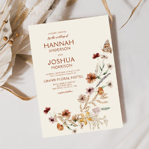 Boho Wildflower Beige Garden Wedding Invitation