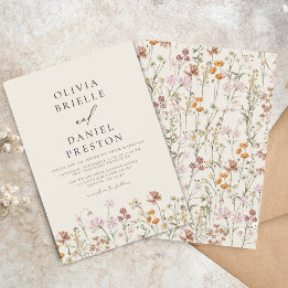 Boho Wildflower Beige Garden Wedding Invitation
