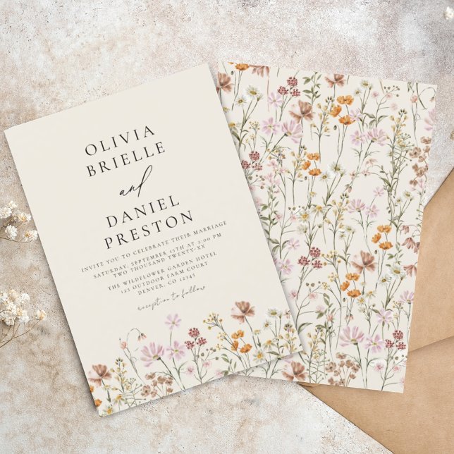 Boho Wildflower Beige Garden Wedding Invitation (Creator Uploaded)