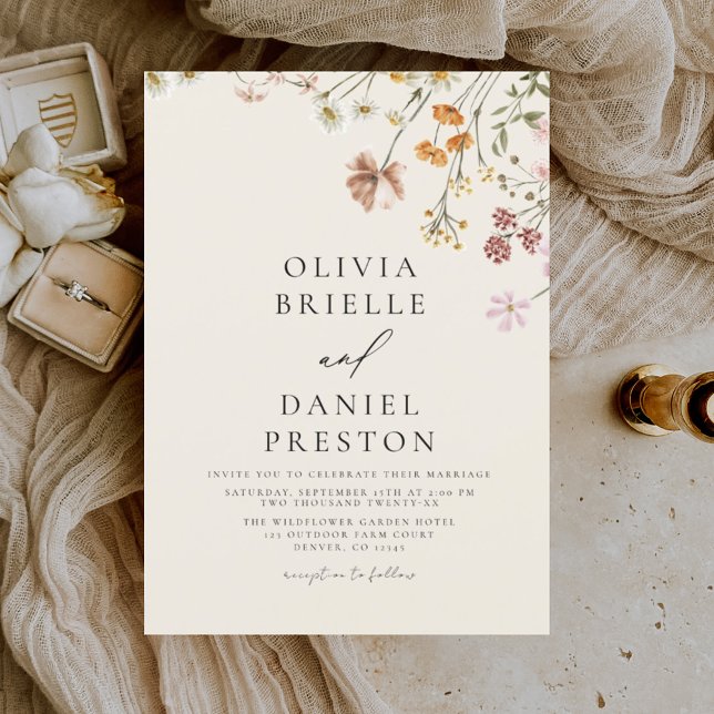 Boho Wildflower Beige Garden Wedding Invitation (Creator Uploaded)