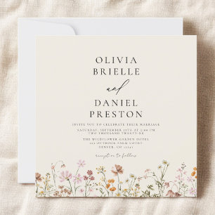 Boho Wildflower Beige Garden Wedding Invitation