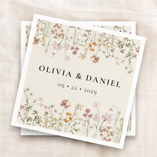 Boho Wildflower Beige Garden Wedding Napkin (Creator Uploaded)
