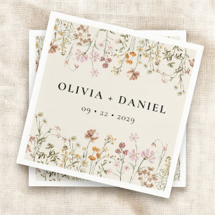Boho Wildflower Beige Garden Wedding Napkin