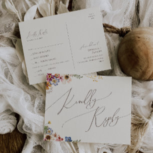 Boho Wildflower   Beige Menu Choice RSVP Postcard