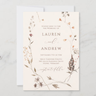 Boho Wildflower Beige Minimalist Wedding Invitation