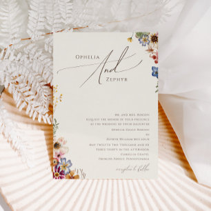 boho Wildflower   Beige Traditional Garden Wedding Invitation