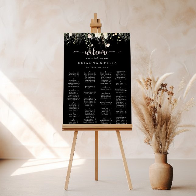 Boho Wildflower Black Alphabetical Seating Chart (Creator Uploaded)