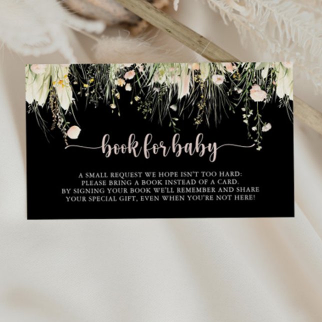 Boho Wildflower Black Baby Shower Book Request  Enclosure Card (Creator Uploaded)