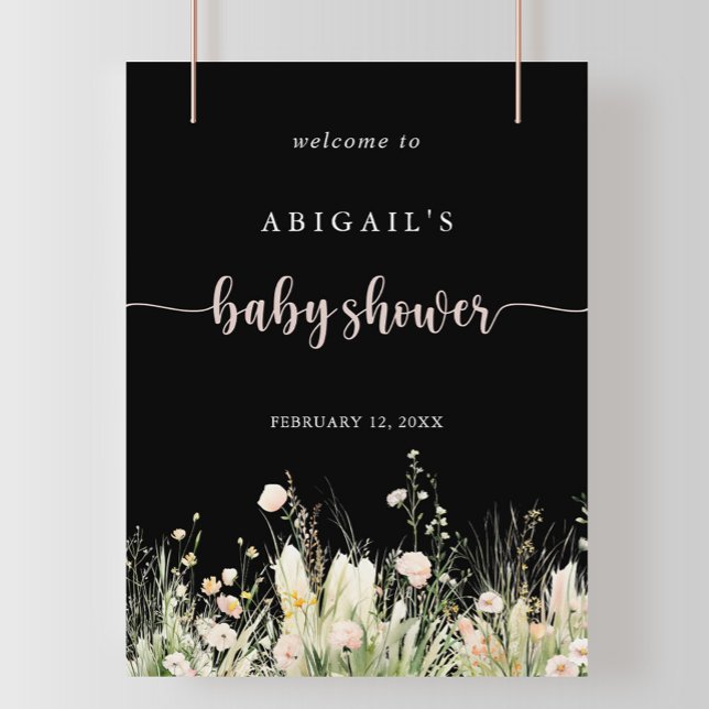 Boho Wildflower Black Baby Shower Welcome  Poster (Creator Uploaded)