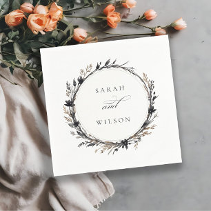 Boho Wildflower Black Brown Fall Wreath Wedding Napkin