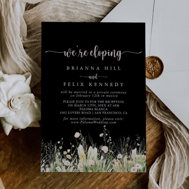 Boho Wildflower Black Elopement Reception  Invitation (Creator Uploaded)