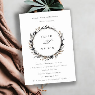 Boho Wildflower Black Fall Wreath Engagement Invitation
