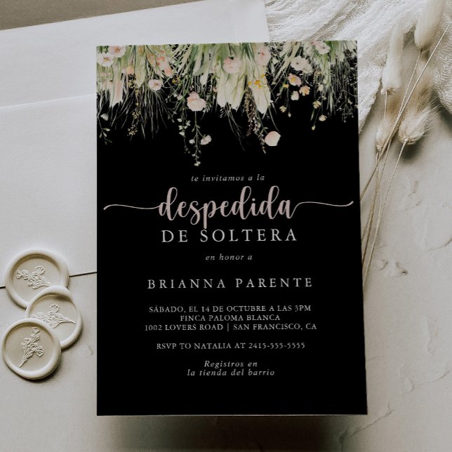 Boho Wildflower Black Spanish Bridal Shower  Invitation (Creator Uploaded)