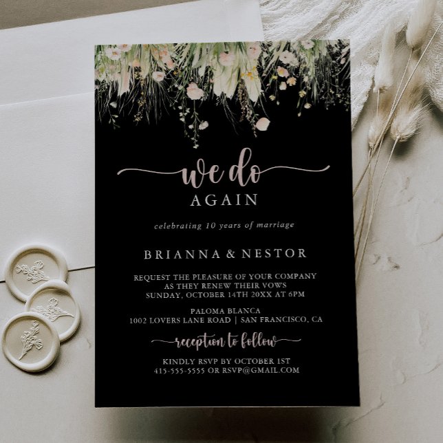 Boho Wildflower Black We Do Again Vow Renewal  Invitation (Creator Uploaded)