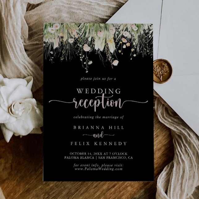 Boho Wildflower Black Wedding Reception  Invitation (Creator Uploaded)