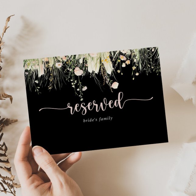 Boho Wildflower Black Wedding Reserved Sign (Creator Uploaded)