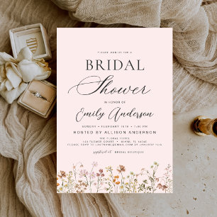 Boho Wildflower Blush Pink Bridal Shower  Invitation