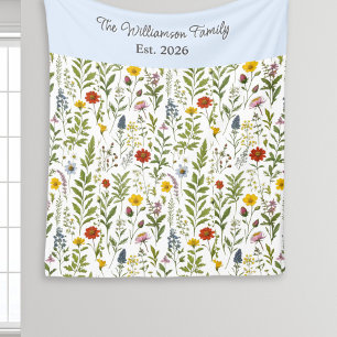 Boho Wildflower Botanical Pattern Personalized Fleece Blanket