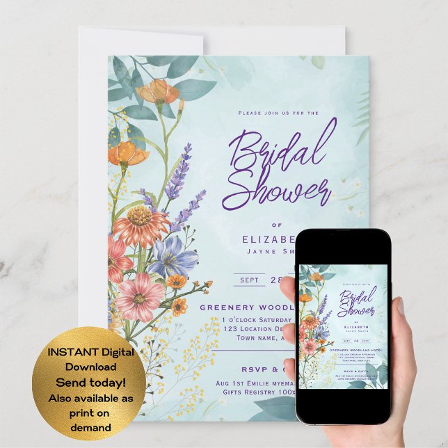 Boho Wildflower Bridal, Baby Shower, Birthday ANY  Invitation (Creator Uploaded)