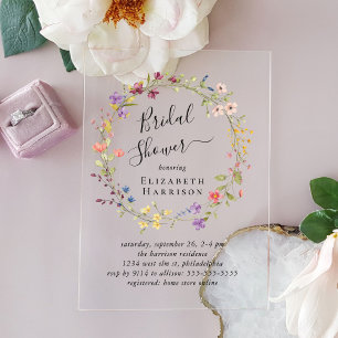 Boho Wildflower Bridal Shower Acrylic Invitations