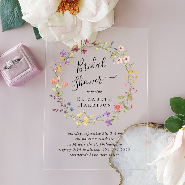 Boho Wildflower Bridal Shower Acrylic Invitations (Creator Uploaded)