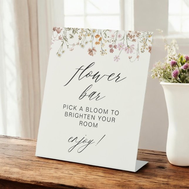 Boho Wildflower Bridal Shower Flower Bar Pedestal Sign (Creator Uploaded)