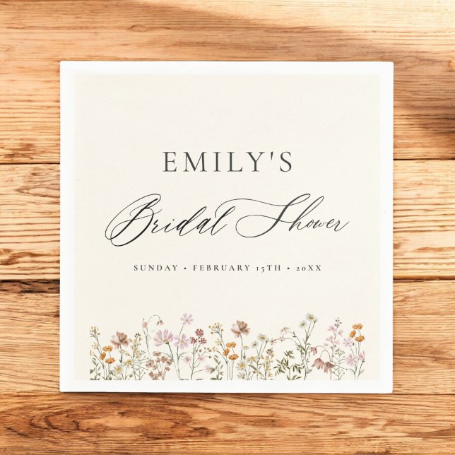 Boho Wildflower Bridal Shower Garden Script Napkin (Creator Uploaded)