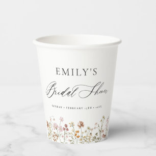 Boho Wildflower Bridal Shower Garden Script Paper Cups
