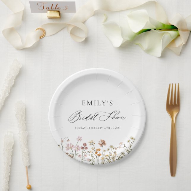 Boho Wildflower Bridal Shower Garden Script Paper Plate (Wedding)