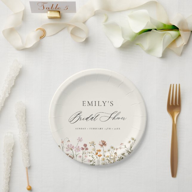 Boho Wildflower Bridal Shower Garden Script Paper Plate (Wedding)