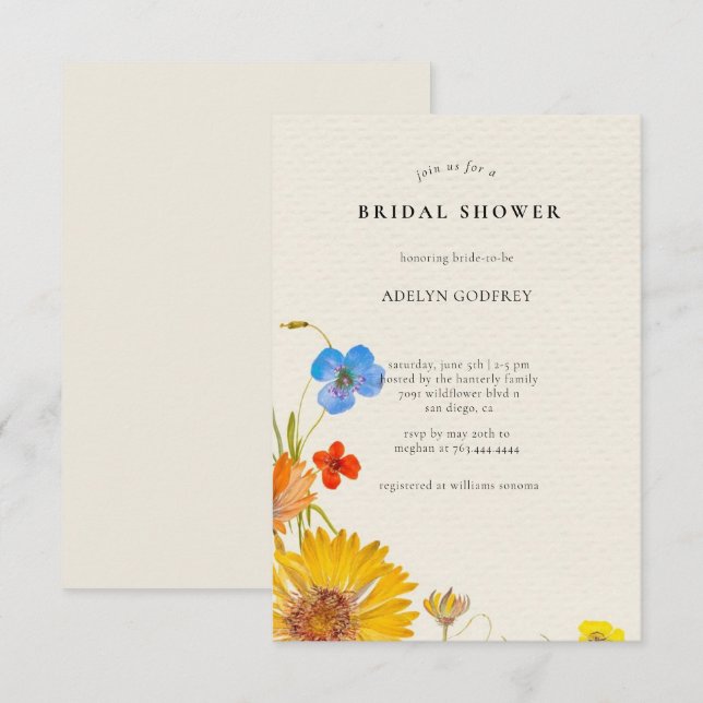 Boho Wildflower Bridal Shower  Invitation (Front/Back)