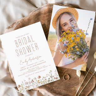 Boho Wildflower Bridal Shower Photo Invitation