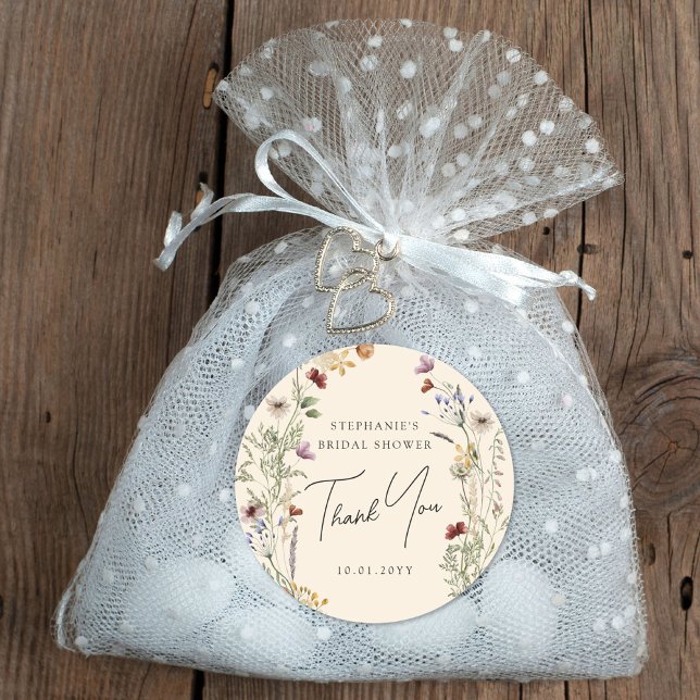 Boho Wildflower Bridal Shower Thank You Classic Round Sticker (Creator Uploaded)