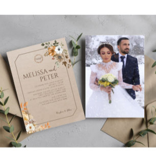 Boho Wildflower Brown Photo Wedding Invitation