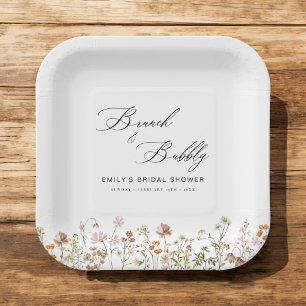 Boho Wildflower Brunch & Bubbly  Bridal Shower Paper Plate