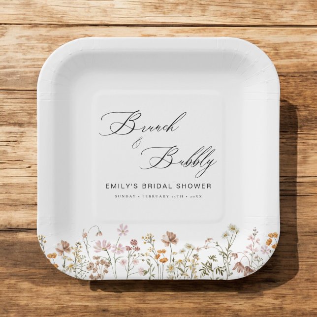 Boho Wildflower Brunch & Bubbly  Bridal Shower Paper Plate (Creator Uploaded)