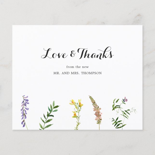 Boho Wildflower Budget Wedding Thank You Card (Front)