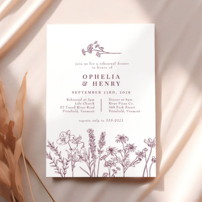 Boho Wildflower Burgundy Wedding Rehearsal Dinner Invitation (Creator Uploaded)