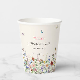 Boho Wildflower Butterfly Bridal Shower Paper Cups