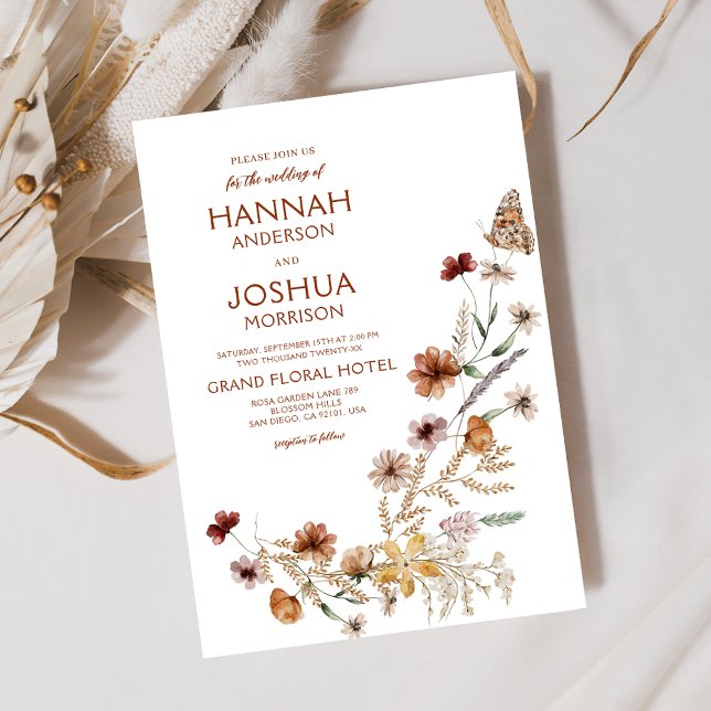 Boho Wildflower Butterfly Garden Wedding Invitation (Creator Uploaded)