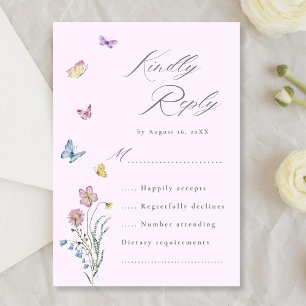 Boho Wildflower Butterfly Wedding Purple RSVP Card