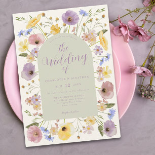 Boho Wildflower Colourful Pastel Wedding Invitatio Invitation