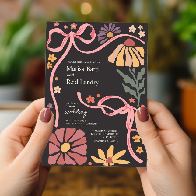 Boho Wildflower Coquette Dark Wedding Invitation (Creator Uploaded)