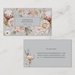 Boho Wildflower Cream Terracotta Gray Professional Business Card